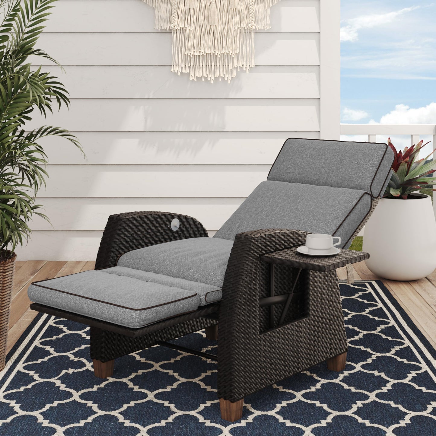 - Grand Patio Recliner Sunlounger | Adjustable Position Backrest Armchair With Flip Table -