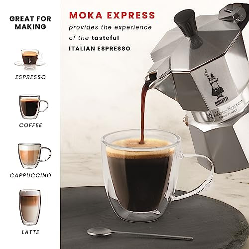 Bialetti Moka Express Caffettiera in Alluminio, 6 Cups, Acciaio Inossidabile, Argento,270 milliliters, Silver