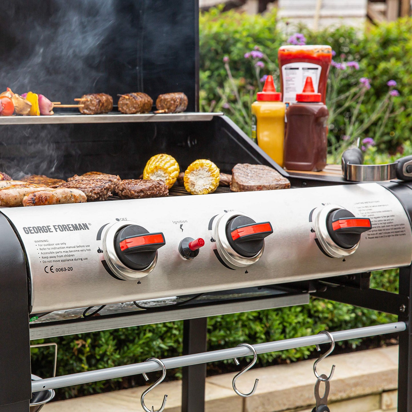 - George Foreman 3 Burner Gas BBQ | Automatic Ignition & Integrated Thermometer -