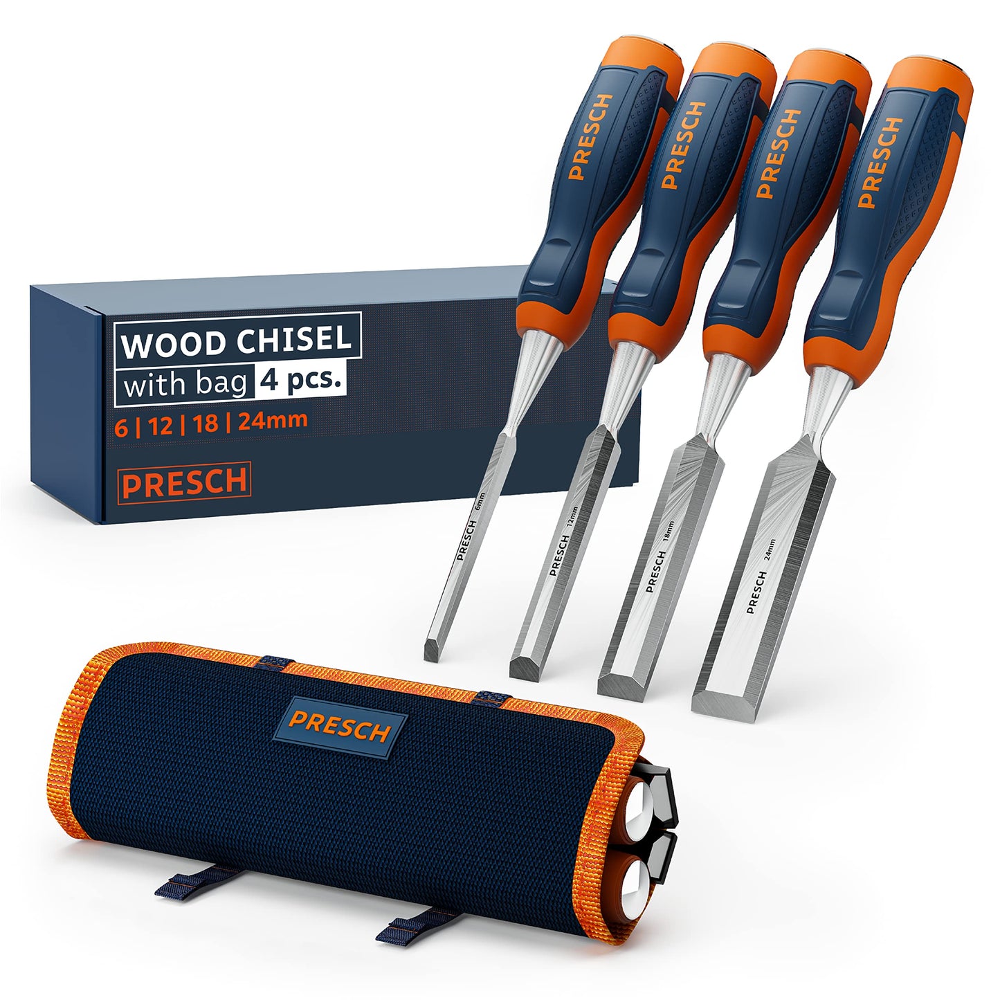 - Presch Chisel Set for Wood 4 pc | Bag | Sharp Chisel Set (6, 12, 18, 24mm) -