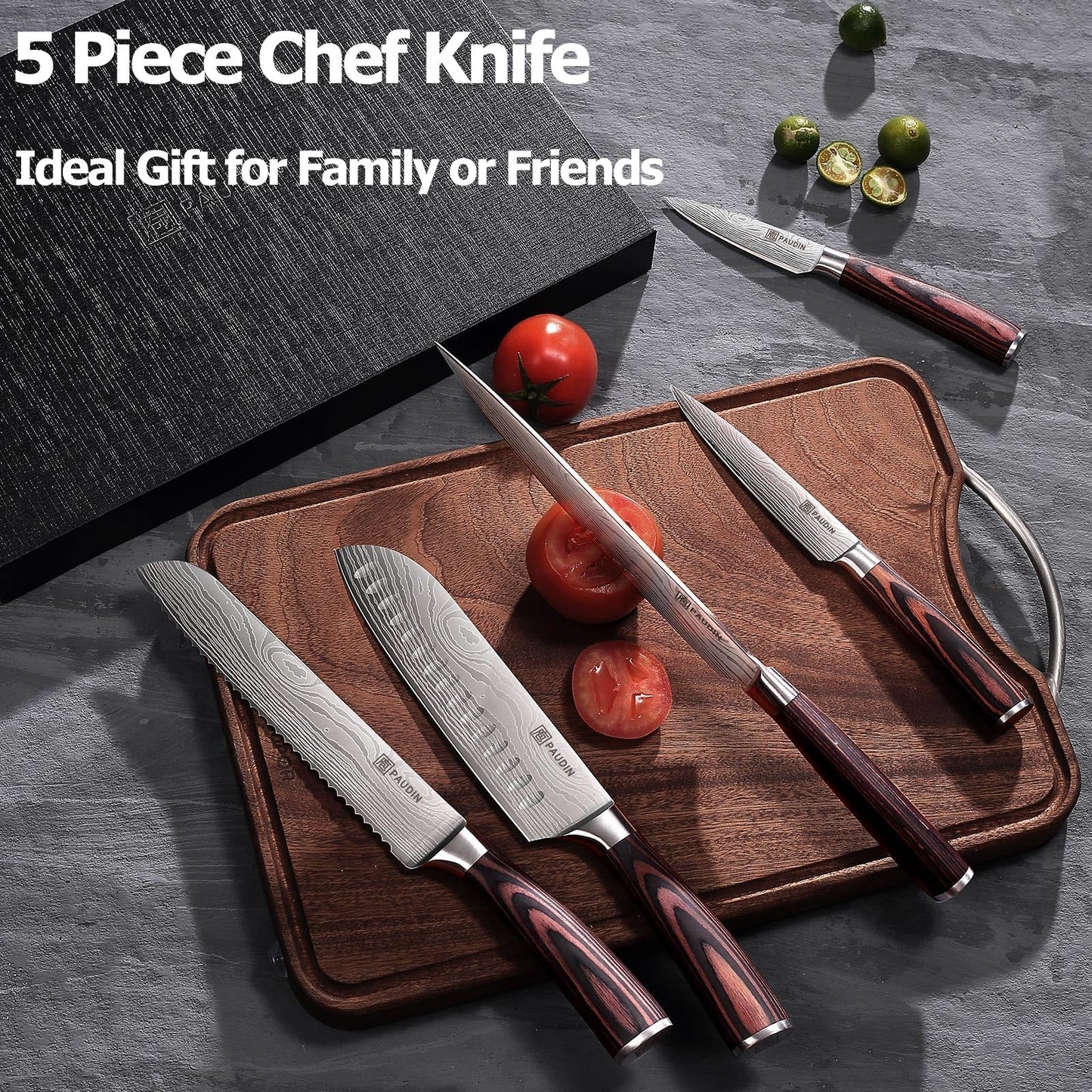 - PAUDIN Kitchen Knife Set | High Carbon Stainless Steel Kitchen Knives | 5 Piece Chef Knives Set -