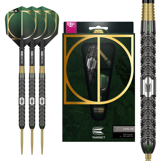 - Target Darts | Cult 90% Tungsten Swiss Point Set Steel Tip Darts | Black, Green and Gold | 24G | UK -