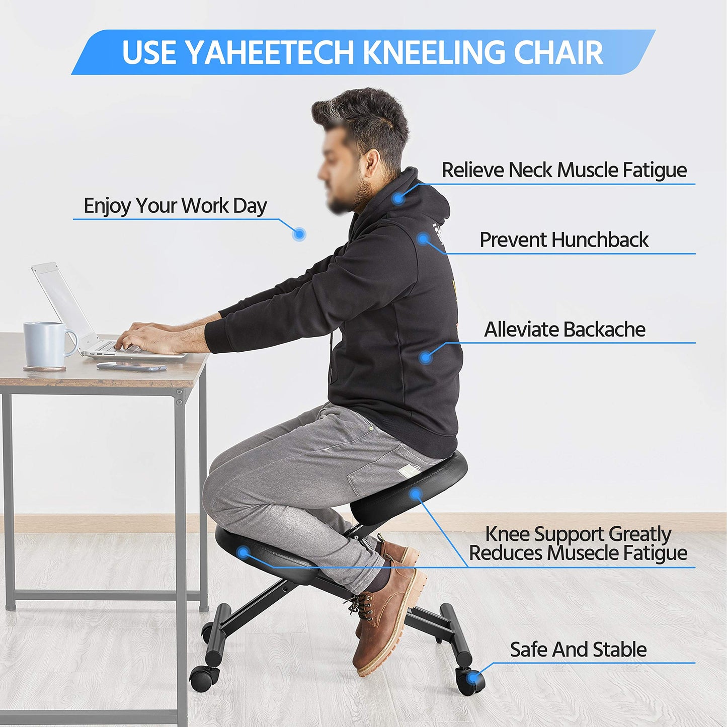 - Yaheetech Kneeling Chair Ergonomic Office Stool Knee Support Chair.