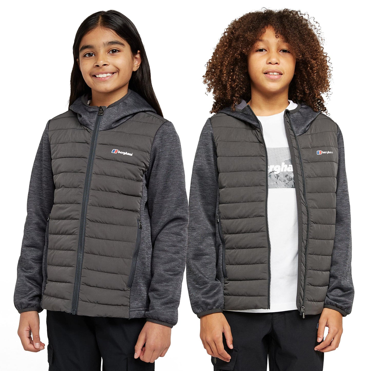 Berghaus Kids' Water Repellent and Insulated Hybrid Jacket, Kids' Fleece Jacket, Kids' Hiking & Outdoor Recreation Clothing (11-12 Years, Grey)