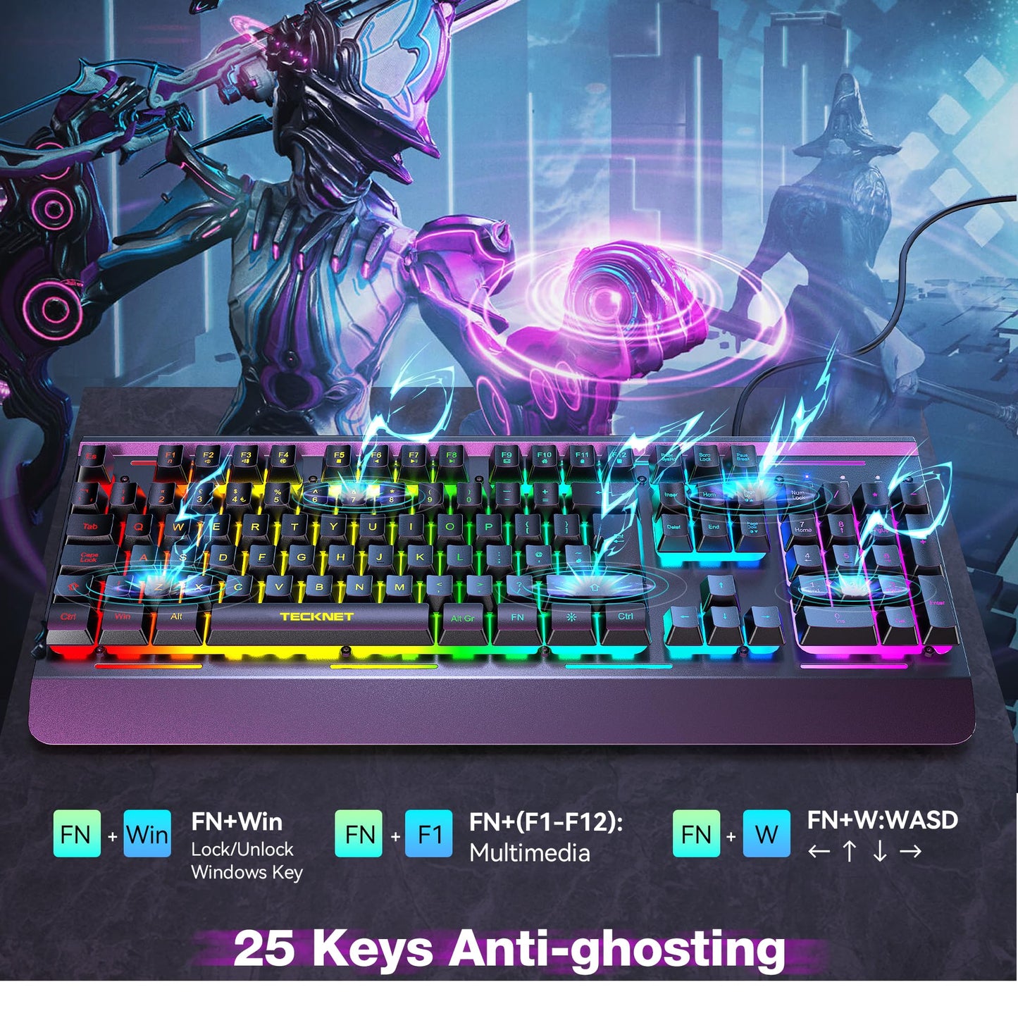 - TECKNET RGB Gaming Keyboard | 105 Keys | All-Metal Panel -