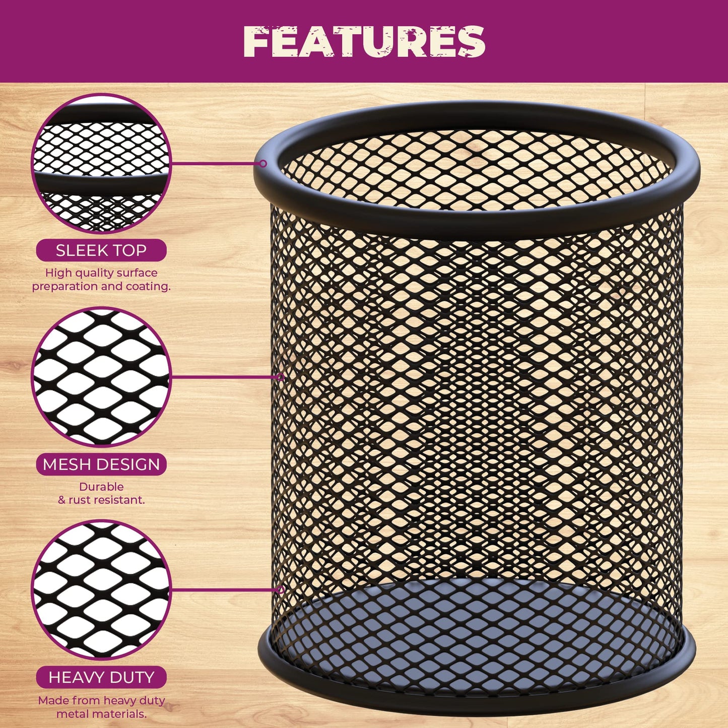- SOLSTM Mesh Pen Holder for Desk | 2 PCS Black Mesh Pen Pot -