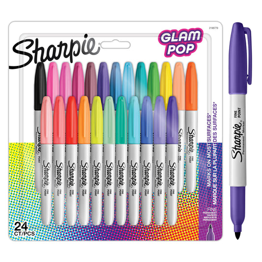 - Sharpie Glam Pop Permanent Markers | Fine Point for Bold Details | Assorted Vibrant Colours | 24 Marker Pens -