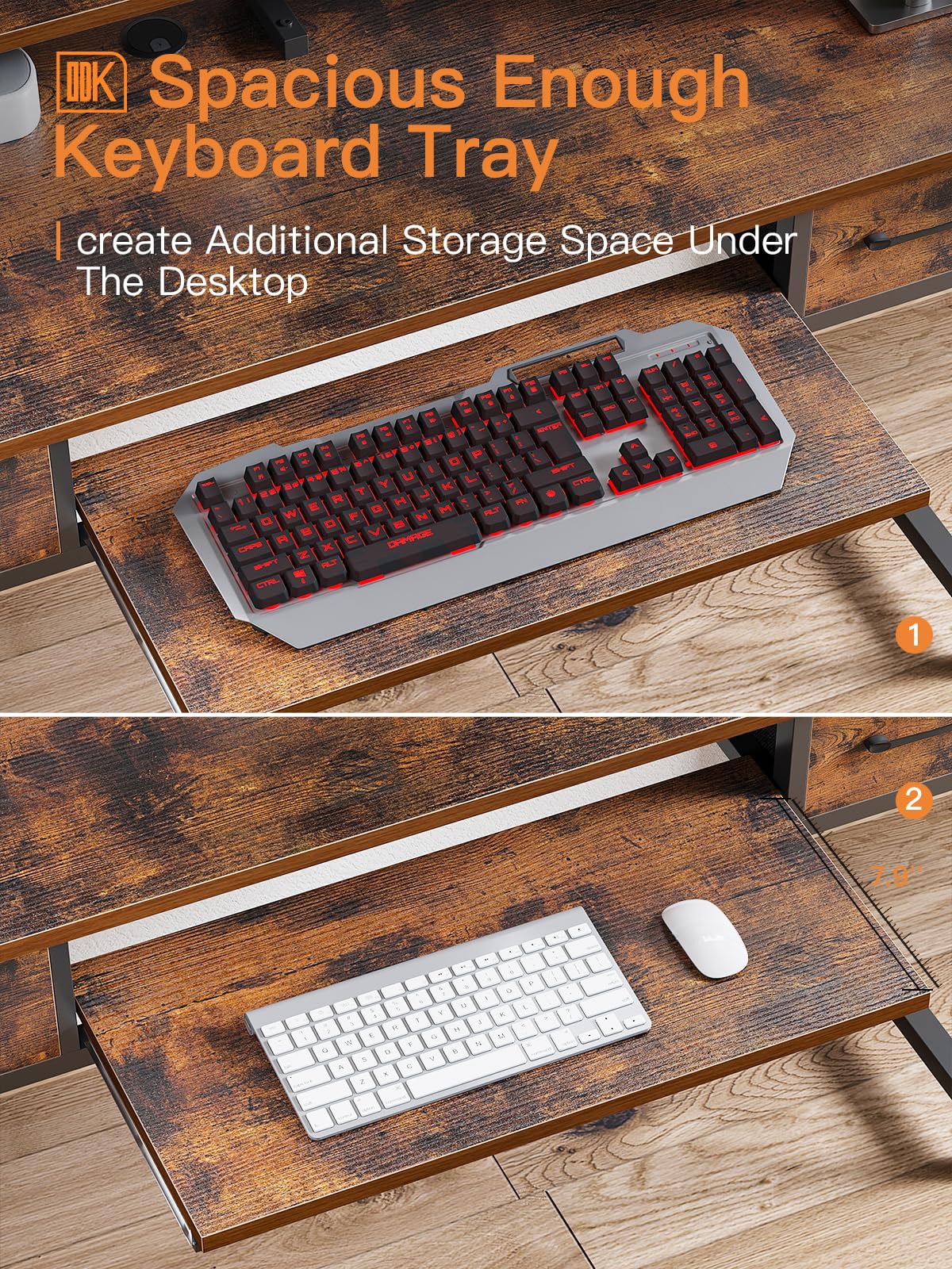 - ODK Computer Desk with Drawers | 48 Inch Office Desk with Keyboard Tray -