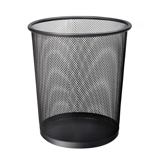 - KEPLIN Round Trash Can | Black Non-slip Mesh Bin | Stylish & Sturdy Metal Waste Paper Bin -