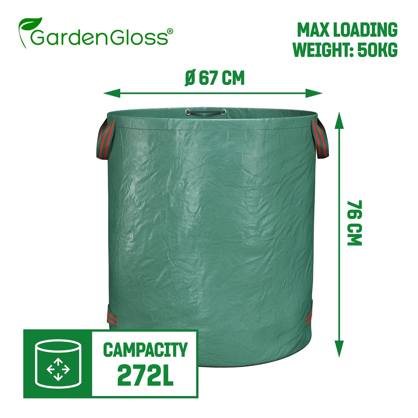 - GardenGloss® Garden Waste Bags Heavy Duty with Handles (3pcs) | 272L High Capacity Garden Bag | UV Stable and Water Repellent | Reusable -
