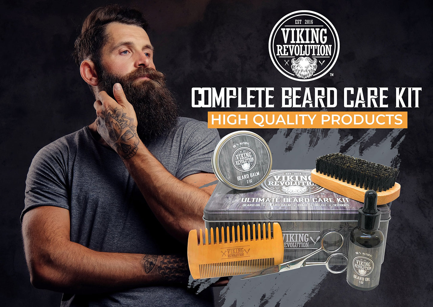 - Viking Revolution - Beard Grooming Kit for Men - Ultimate Beard Kit with 100% Boar Beard Brush -