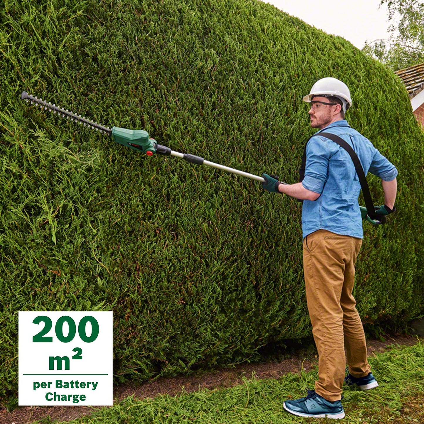 Bosch Lawn and Garden 06008B3070 Cordless Telescopic Hedge Trimmer UniversalHedgePole 18 (1 Battery, 18 Volt System in Cardboard Box), Green