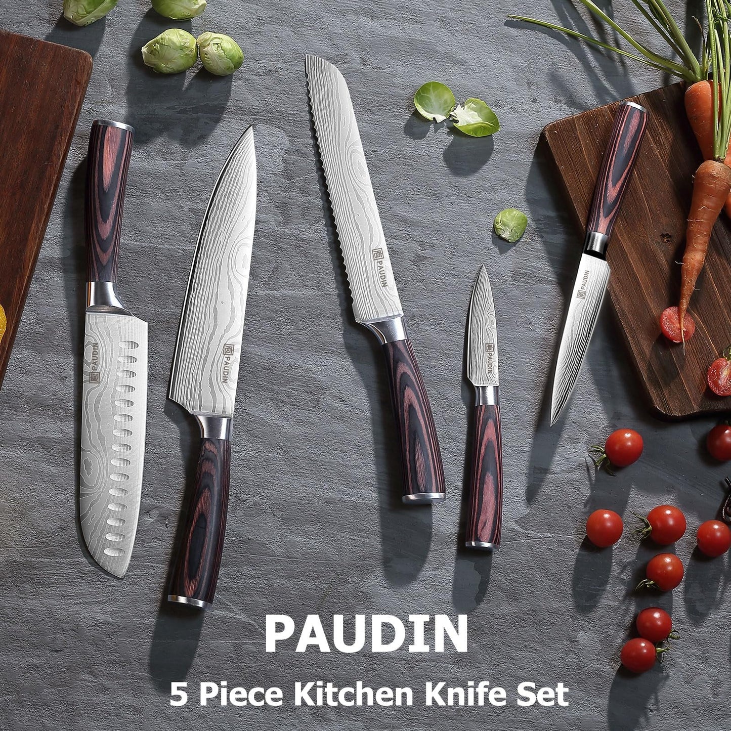 - PAUDIN Kitchen Knife Set | High Carbon Stainless Steel Kitchen Knives | 5 Piece Chef Knives Set -