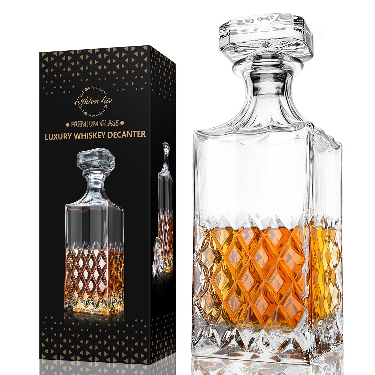 - LIGHTEN LIFE Whiskey Decanter | 849ml Non-Lead Crystal Whiskey Decanter with Stopper in Gift Box -