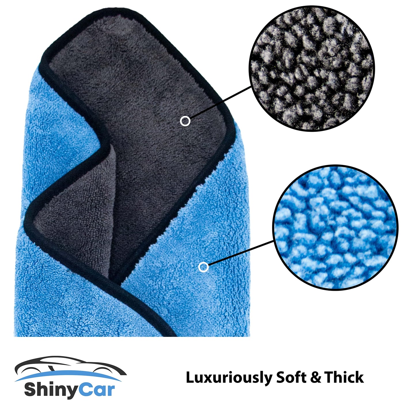 - ShinyCar® UK | Professional XL 1000GSM Microfibre Car Drying Towel | 75x55cm | Ultra Deep Soft Plush Pile -