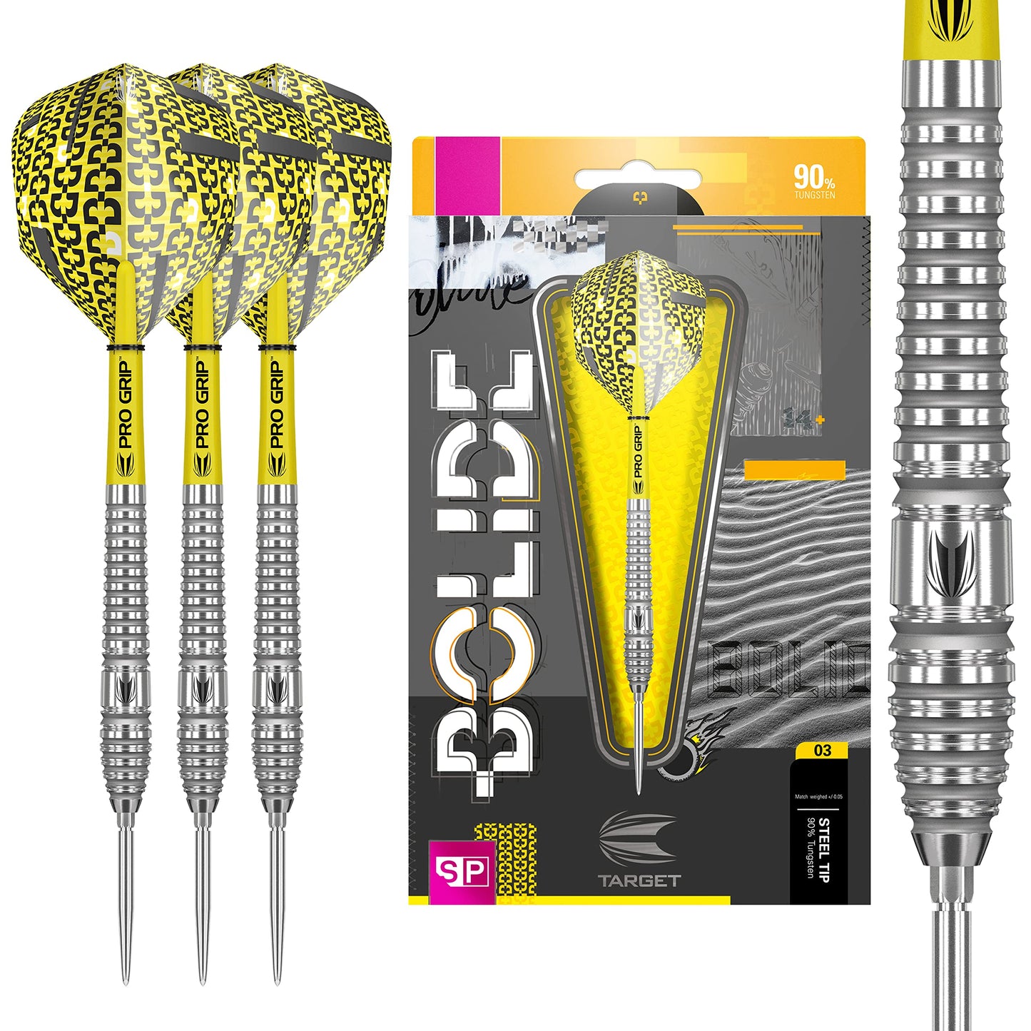 - TARGET Darts Bolide | 90% Tungsten Swiss Point Steel Tip Darts Set of 3 | Barrel 03, 24 Grams | Featuring Pro Grip Dart Stems | Professional Darts -