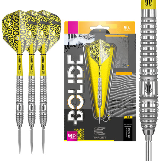 - TARGET Darts Bolide | 90% Tungsten Swiss Point Steel Tip Darts Set of 3 | Barrel 03, 24 Grams | Featuring Pro Grip Dart Stems | Professional Darts -