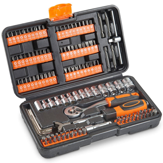 - VonHaus 130pc Socket + Bit Set Including 72-Teeth Ratchet Handle -
