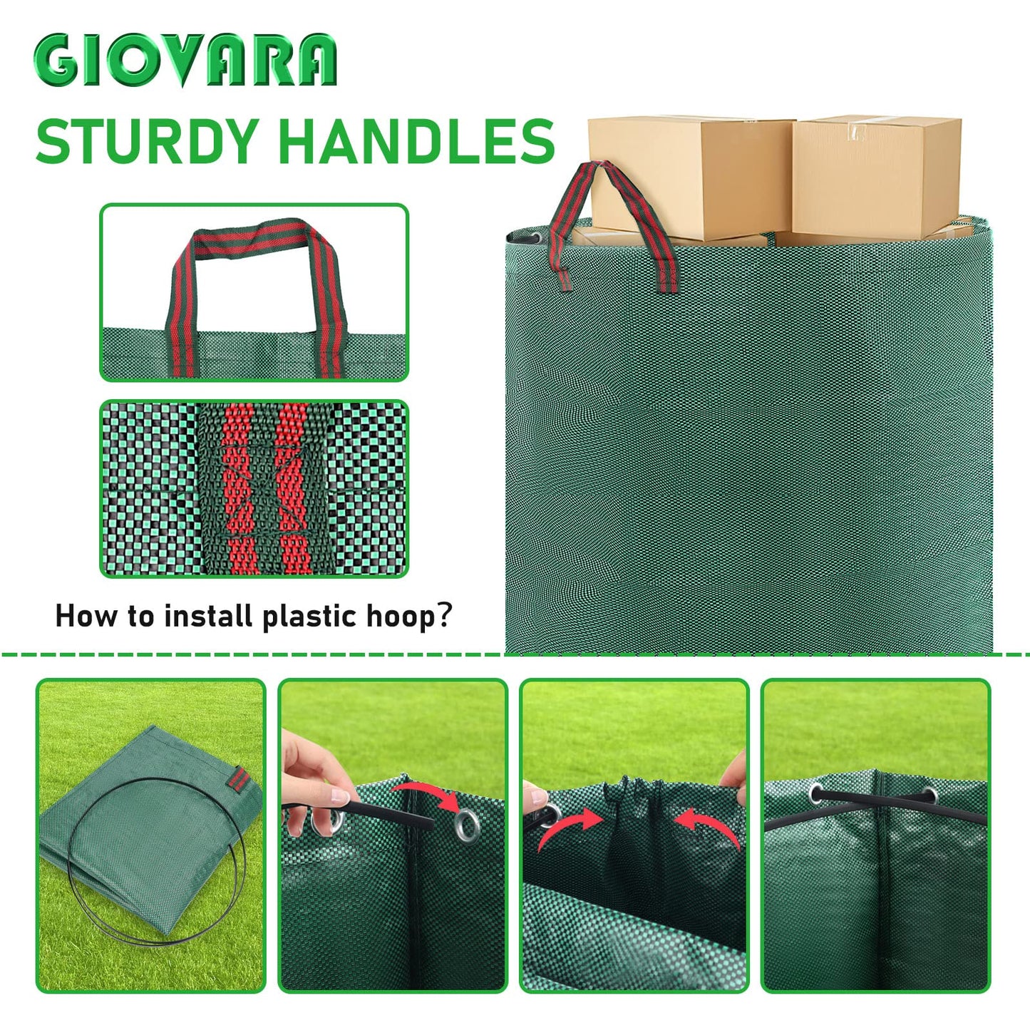 2 x 500L Garden Waste Bags,Waterproof Heavy Duty Large Refuse Sacks with Handles,Foldable and Reusable