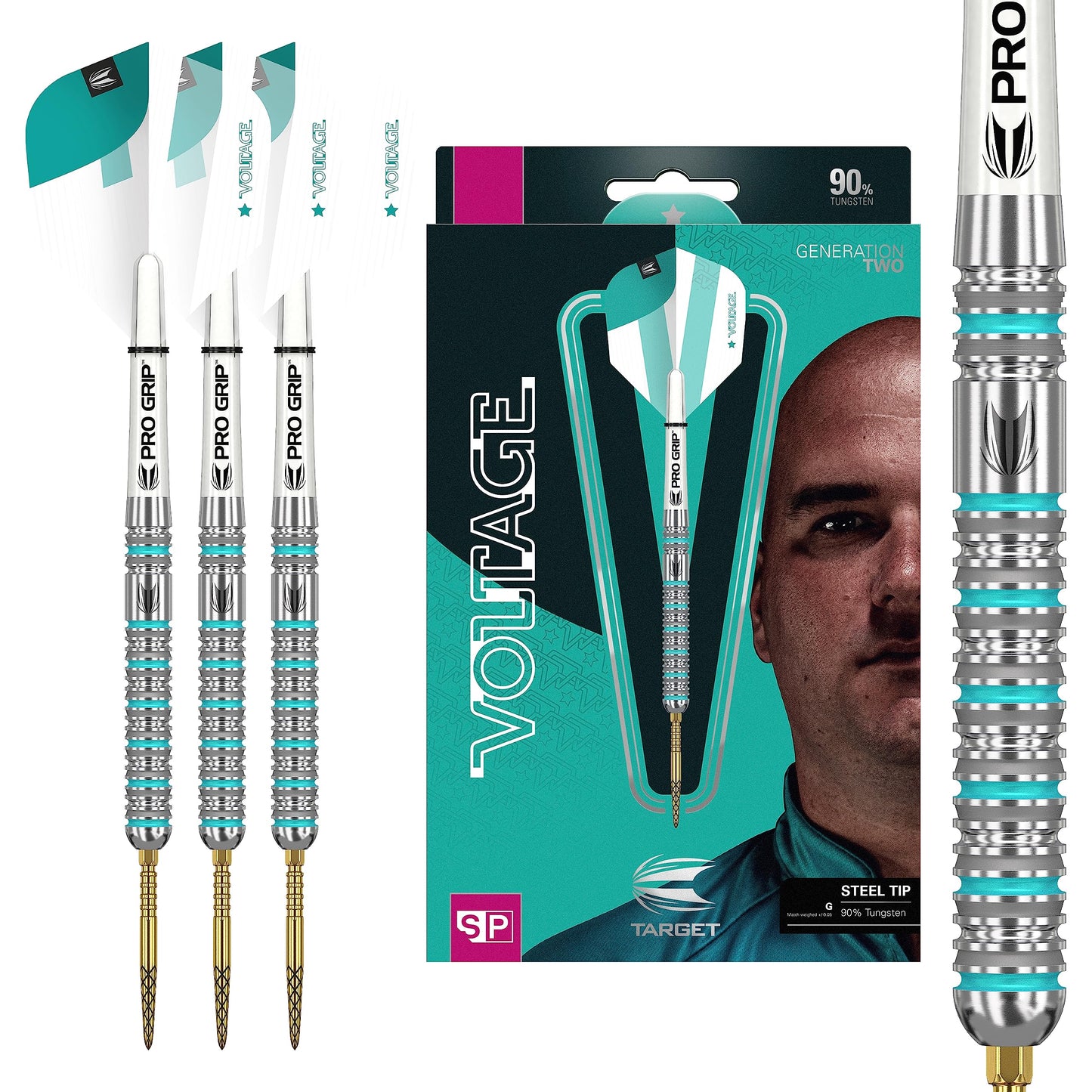 - Target Darts | Rob Cross Gen 2 | 21G | 90% Tungsten Swiss Point Steel Tip Darts Set | Silver, Aqua and White -