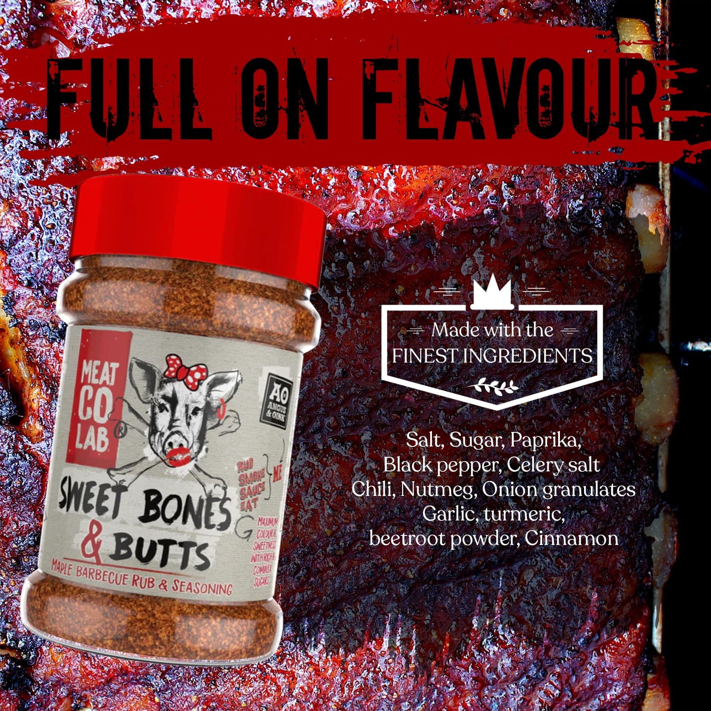 Angus & Oink | Sweet Bones & Butts | Maple BBQ Rub and Seasoning | Gluten-Free, No Preservatives | Ideal for Smoking, Grilling & Oven | 200g