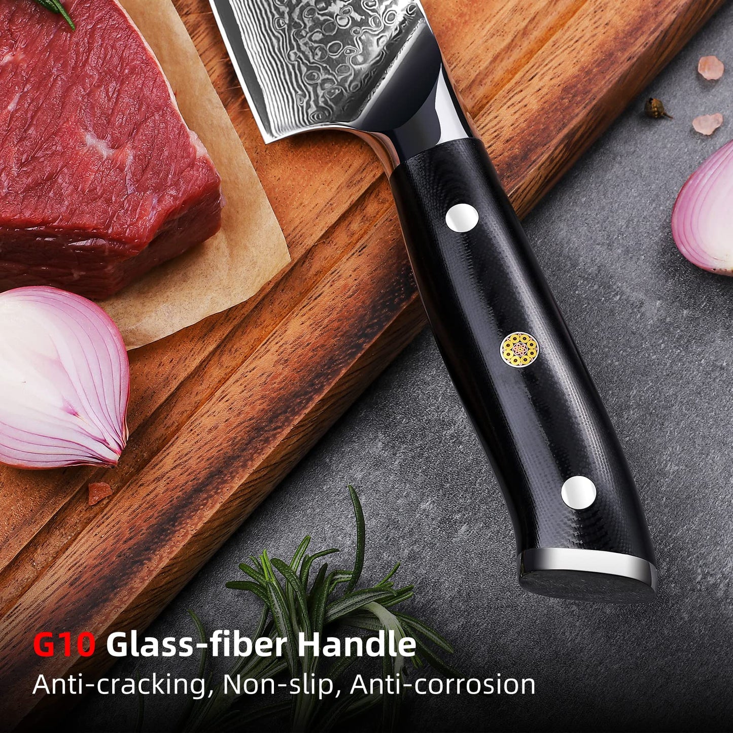 - Sunnecko Chef Knife 8 inch | Kitchen Knife with 73-Layer | VG10 Damascus Steel Sharp -