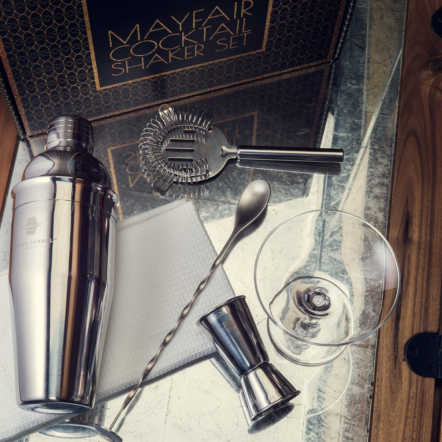 - Rusty Barrel Mayfair Original Cocktail Shaker Set | Complete Cocktail Making Set -
