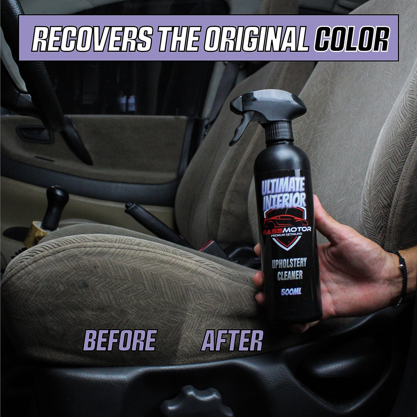 BassMotor Alcantara, Velvet, and Suede Fabric Cleaner, Cleans Seats, Carpets, and Floor Mats, Interior Stain Remover, Premium Microfiber Cloth Included - Ultimate Interior 500ml