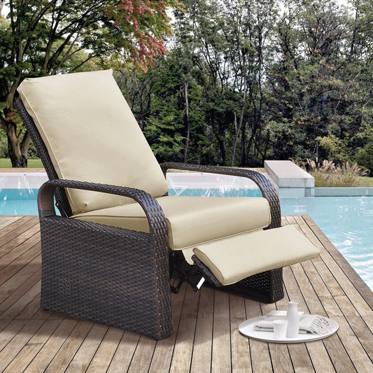 ATR ARTTOREAL Garden Recliner Chair,Patio Reclining Rattan Adjustable Position Height Armchair with Footrest and Backrest,Aluminum Frame,Brown Hand-woven Wicker,Khaki Color