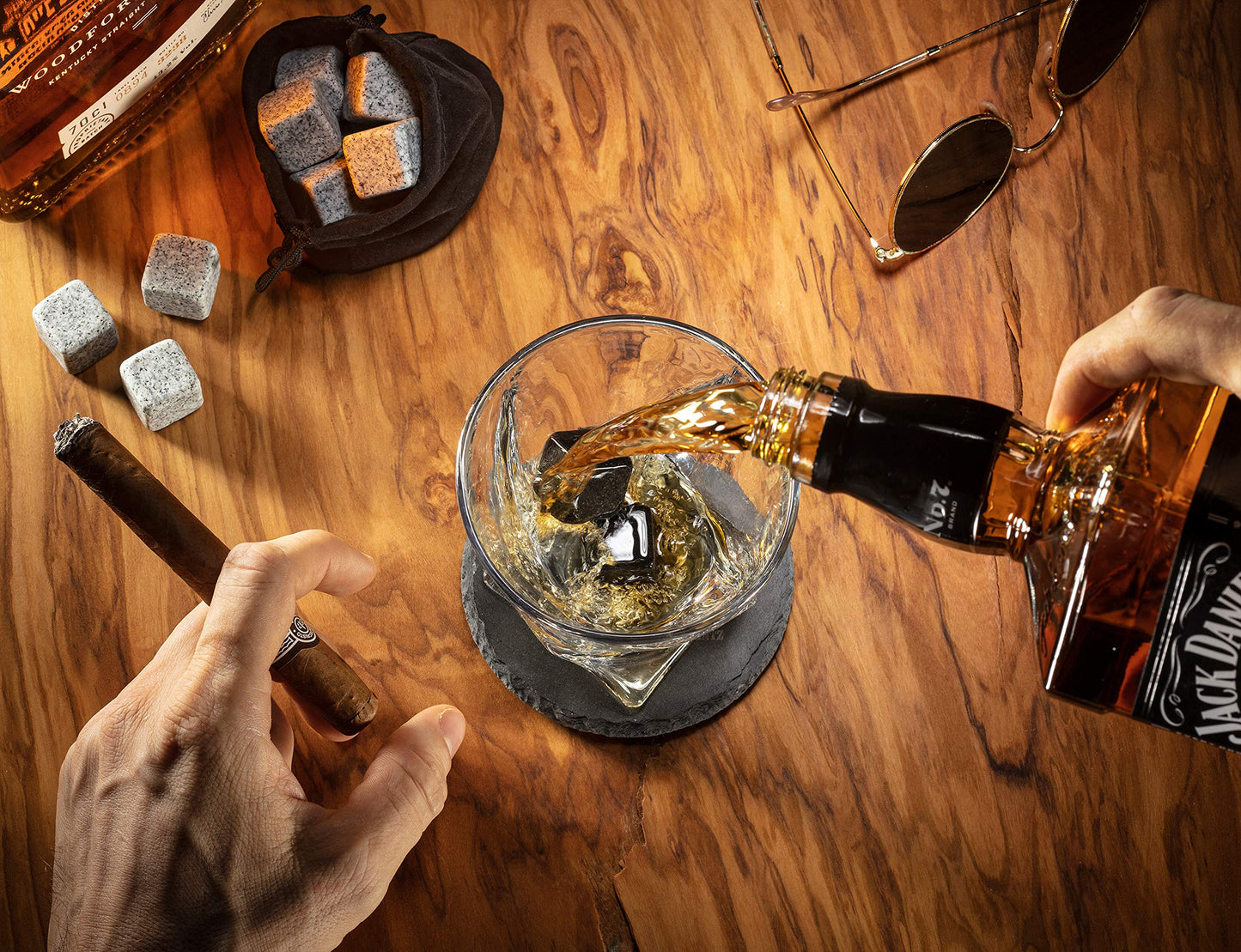 - Whiskey Stones Gift Set for Men | Whiskey Glass and Stones Set with Wooden Box