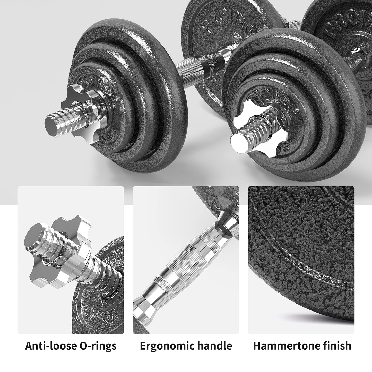 - PROIRON 20kg Cast Iron Adjustable Dumbbell Set | Hand Weight with Solid Dumbbell Handles -