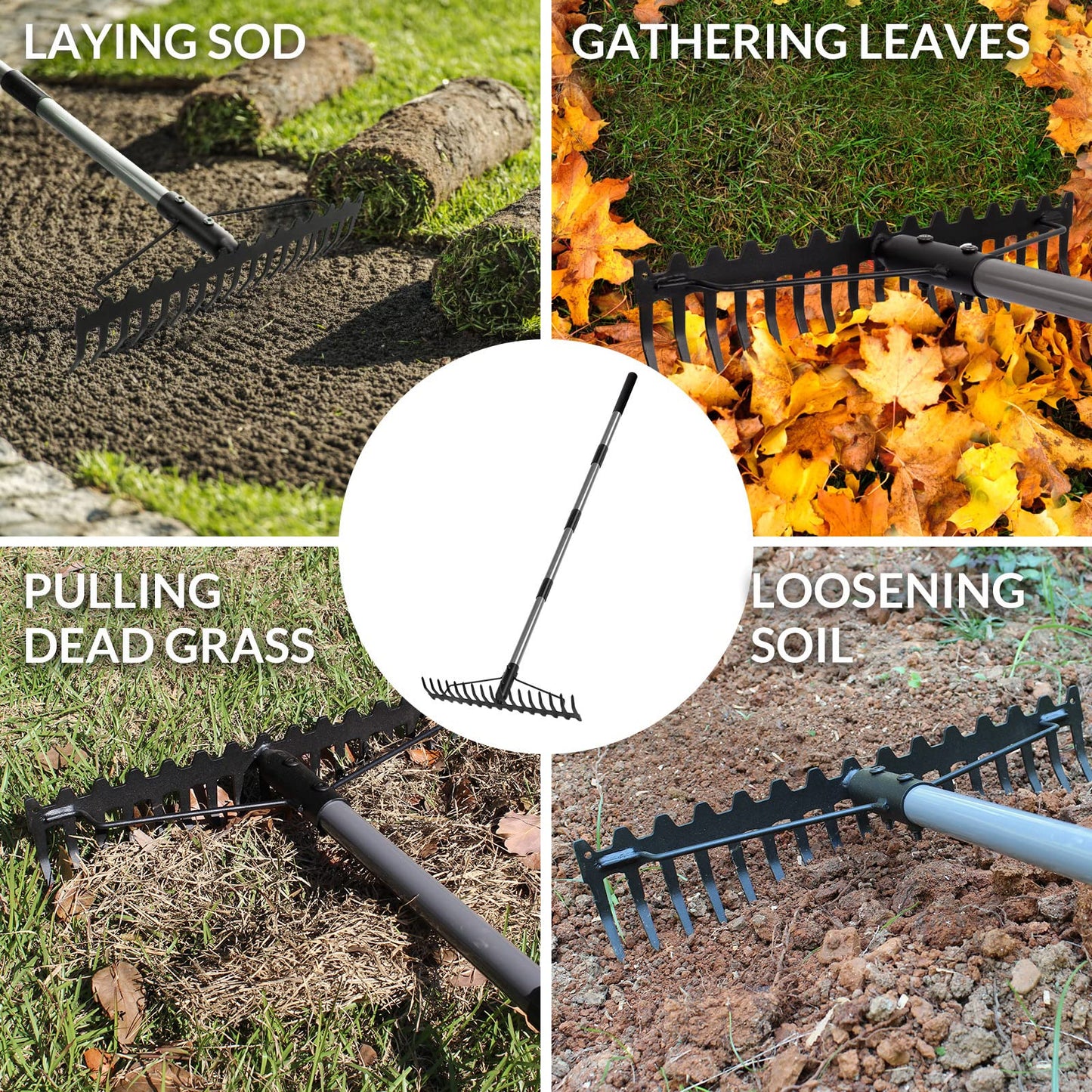 - Walensee 5.4FT Bow Rake Heavy Duty Garden Rake with Stainless Steel Handle