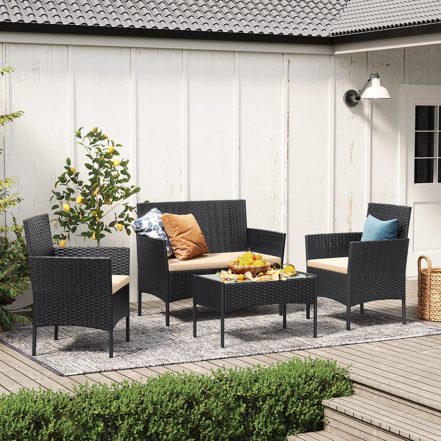- SONGMICS Garden Furniture Set | Polyrattan Outdoor Patio Furniture | Taupe GGF002B01 -