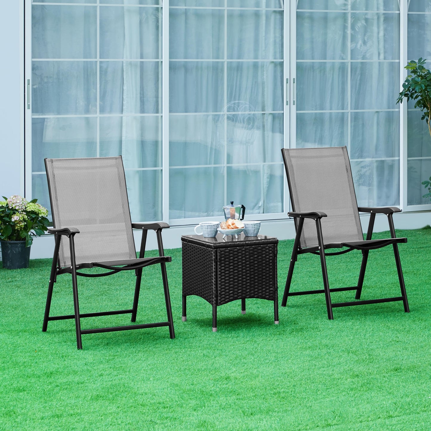 - Yaheetech Folding Chairs Outdoor Chairs Foldable Dining Chairs with Armrests 2PCS.
