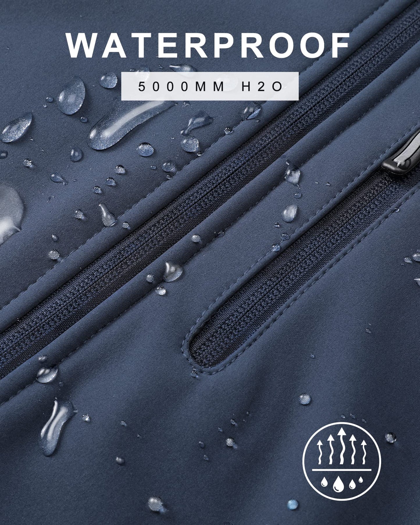 33,000ft Men's Waterproof Jackets Fleece Lining Softshell Jacket - Multi Pockets Outdoor Windproof Coat With Detachable Hood Navy blue S