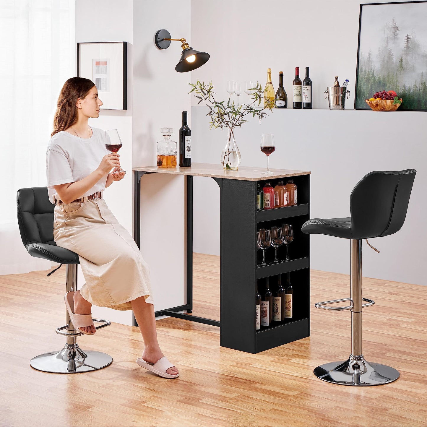 - Yaheetech Modern Faux Leather Bar chairs, Swivel Action & Adjustable Counter Stools 2PCS