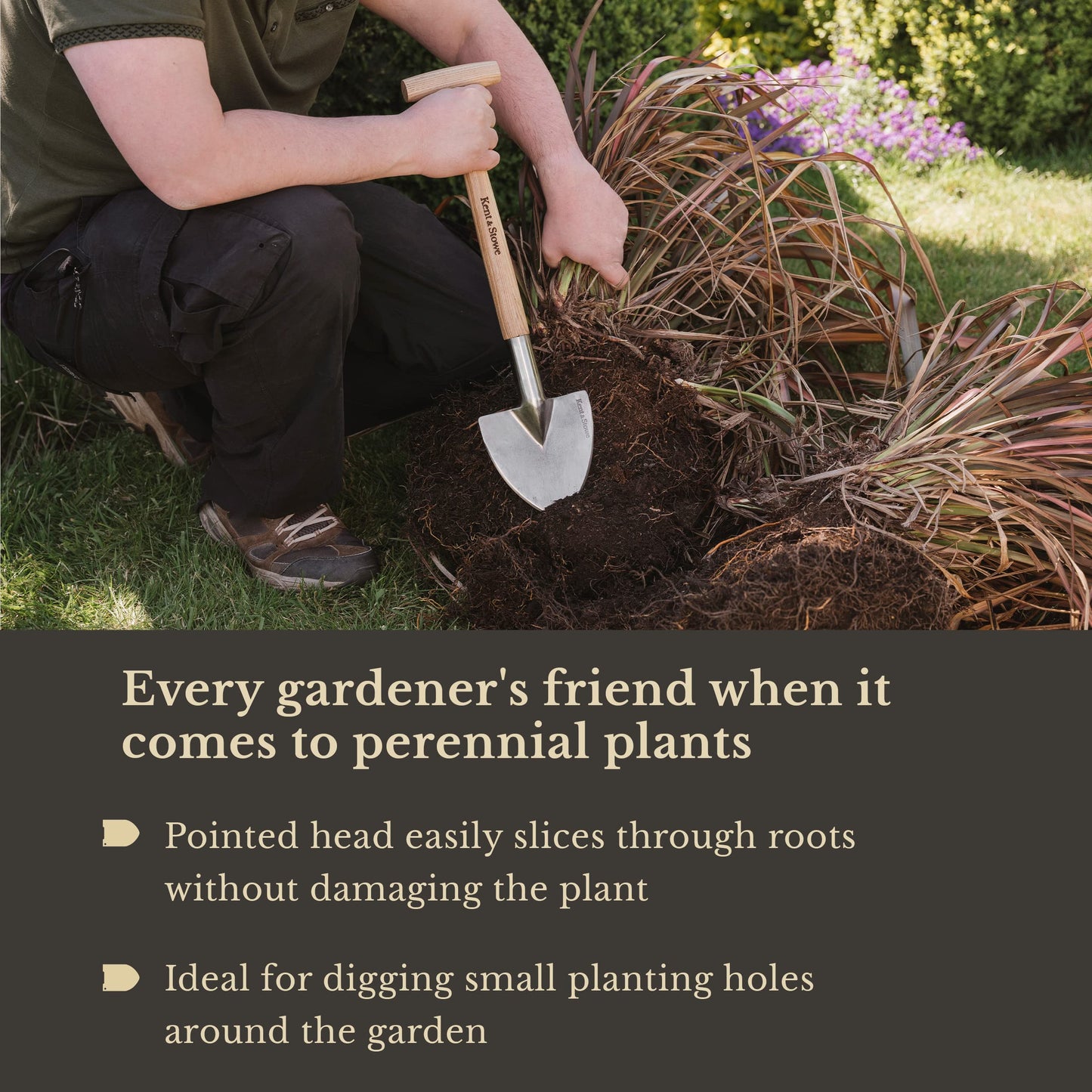 - Kent & Stowe Stainless Steel Perennial Spade | Pointed Head Garden Spade -