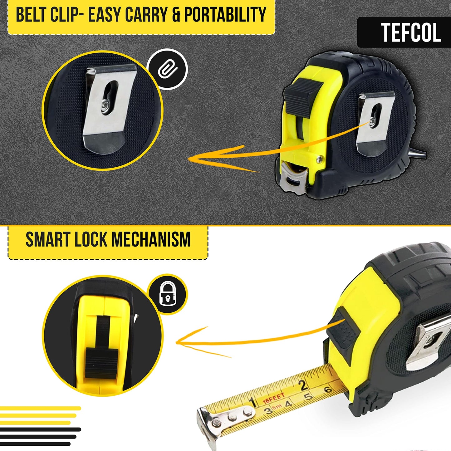- TEFCOL Retractable Tape Measure | 5m | 16Ft | Heavy Duty Nylon Coated Measuring Tape | Imperial and Metric -