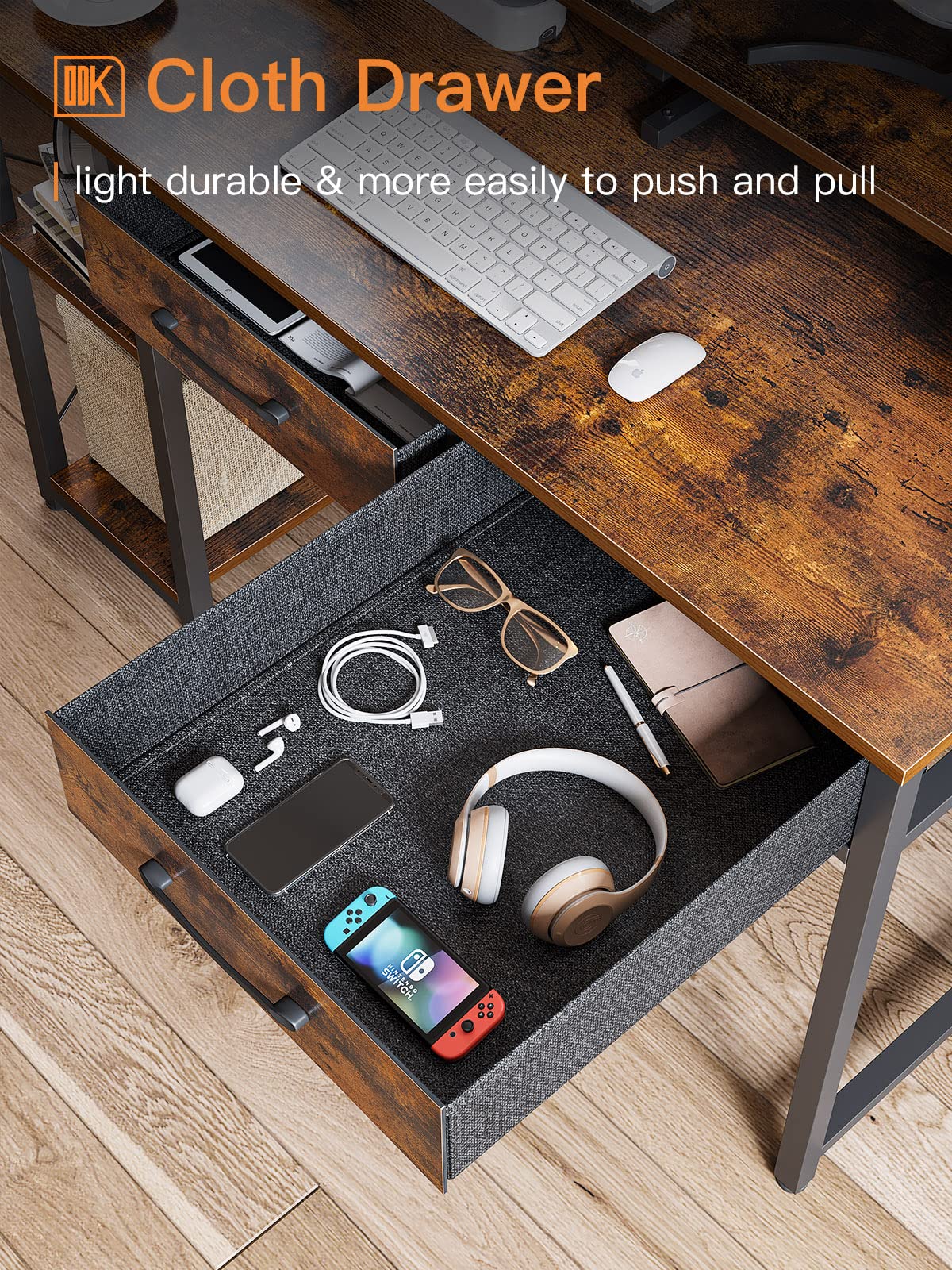 - ODK Computer Desk with Drawers | 48 Inch Office Desk | Storage & Shelves -