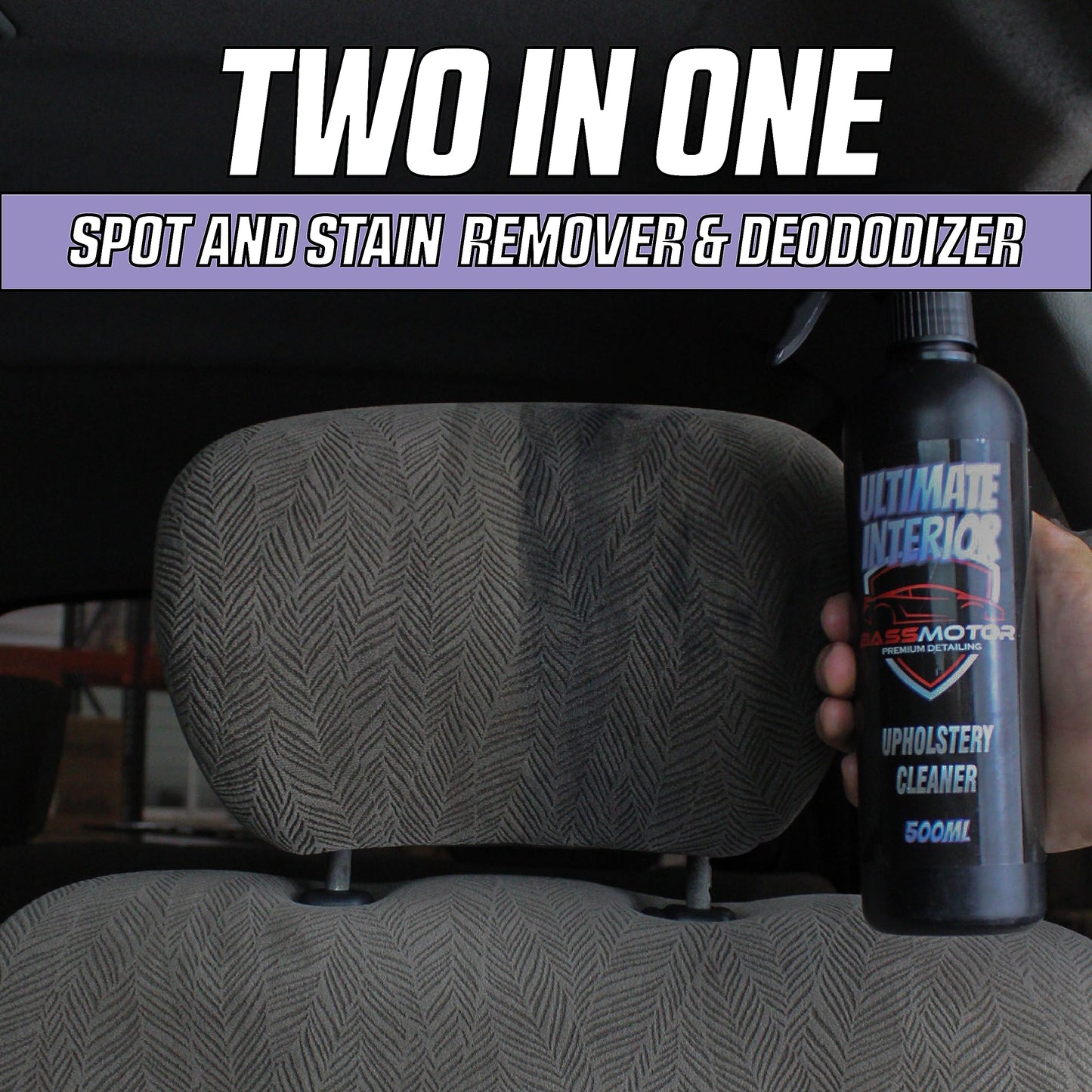 BassMotor Alcantara, Velvet, and Suede Fabric Cleaner, Cleans Seats, Carpets, and Floor Mats, Interior Stain Remover, Premium Microfiber Cloth Included - Ultimate Interior 500ml