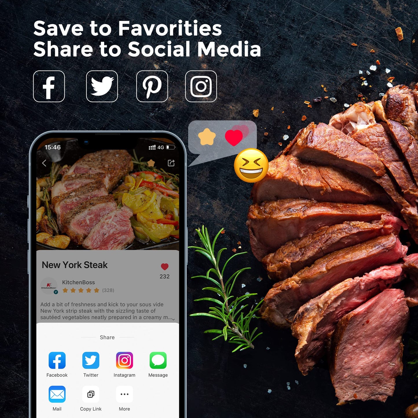 - KitchenBoss Sous Vide Machine WIFI Precision Cooker | 1100 Watts App Temperature Control 40°C-90°C | IPX7 Immersion Circulator -