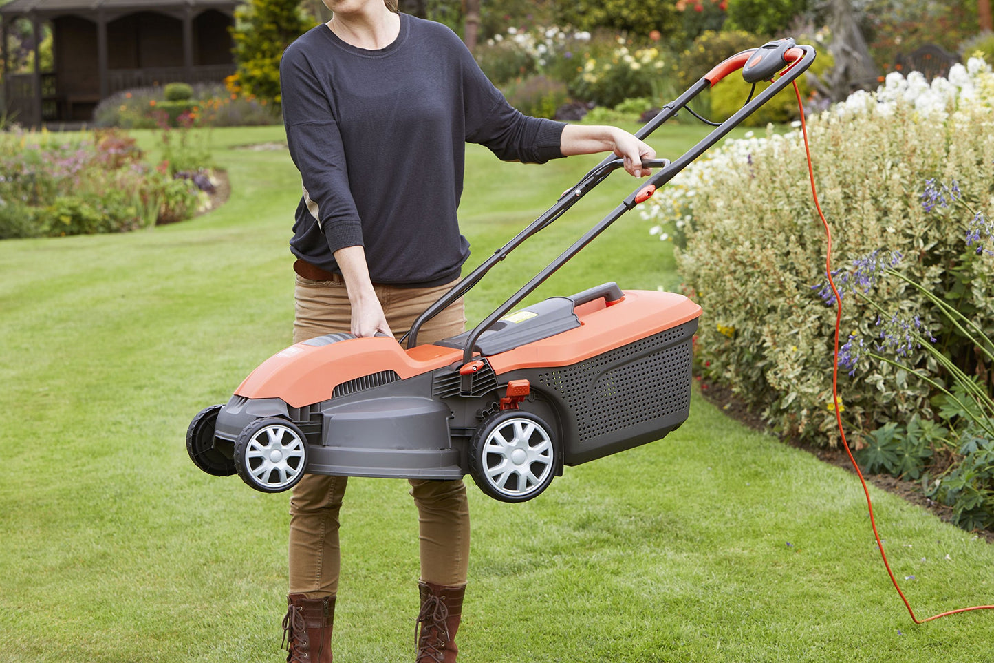 - Flymo Speedi-Mo 360C Electric Wheeled Lawn Mower | 1500 W | Cutting Width 36 cm | Orange/black -