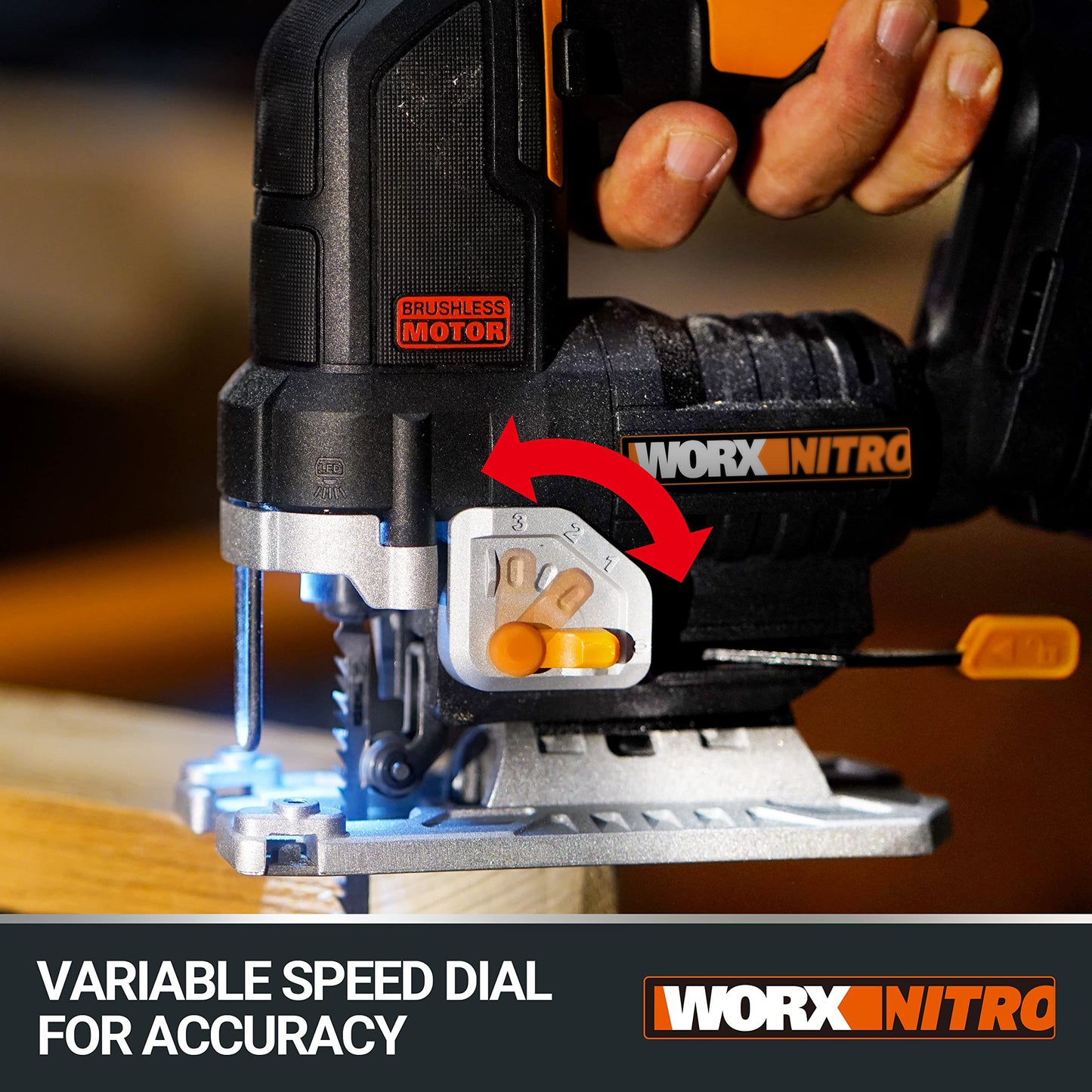 - WORX Nitro 18V(20V Max) Cordless Brushless Jigsaw WX542 Jig Saw, 3500spm, Maximum in Wood 120mm/steel 10mm, 26 mm Stroke Length, 45 °Bevel Capacity, PowerShare, 1 * 2.5Ah Battery & 1 * 2A Charger