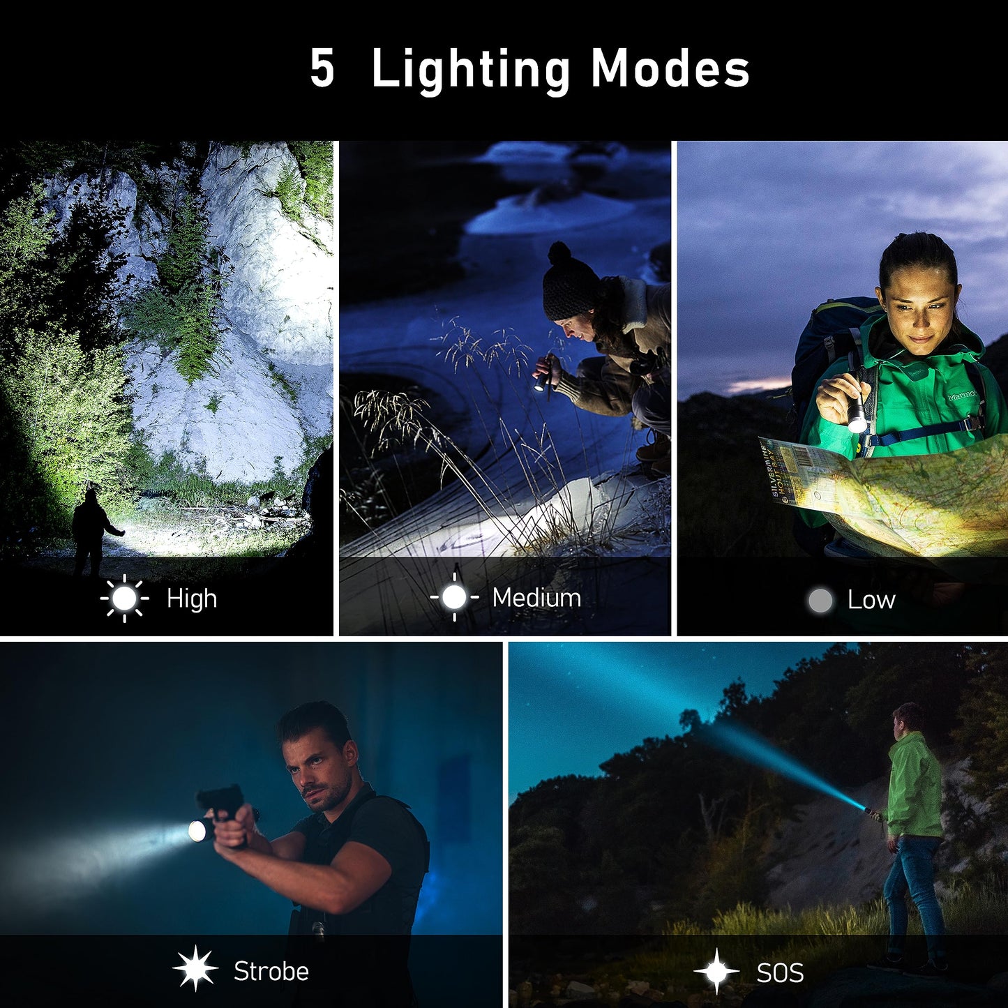 Blukar LED Torch Battery Powered, 2000L Super Bright Adjustable Focus Flashlight, 5 Lighting Modes, IPX6 Waterproof Pocket Size Torch for Power Cuts, Emergency (3 AAA Batteries Included)