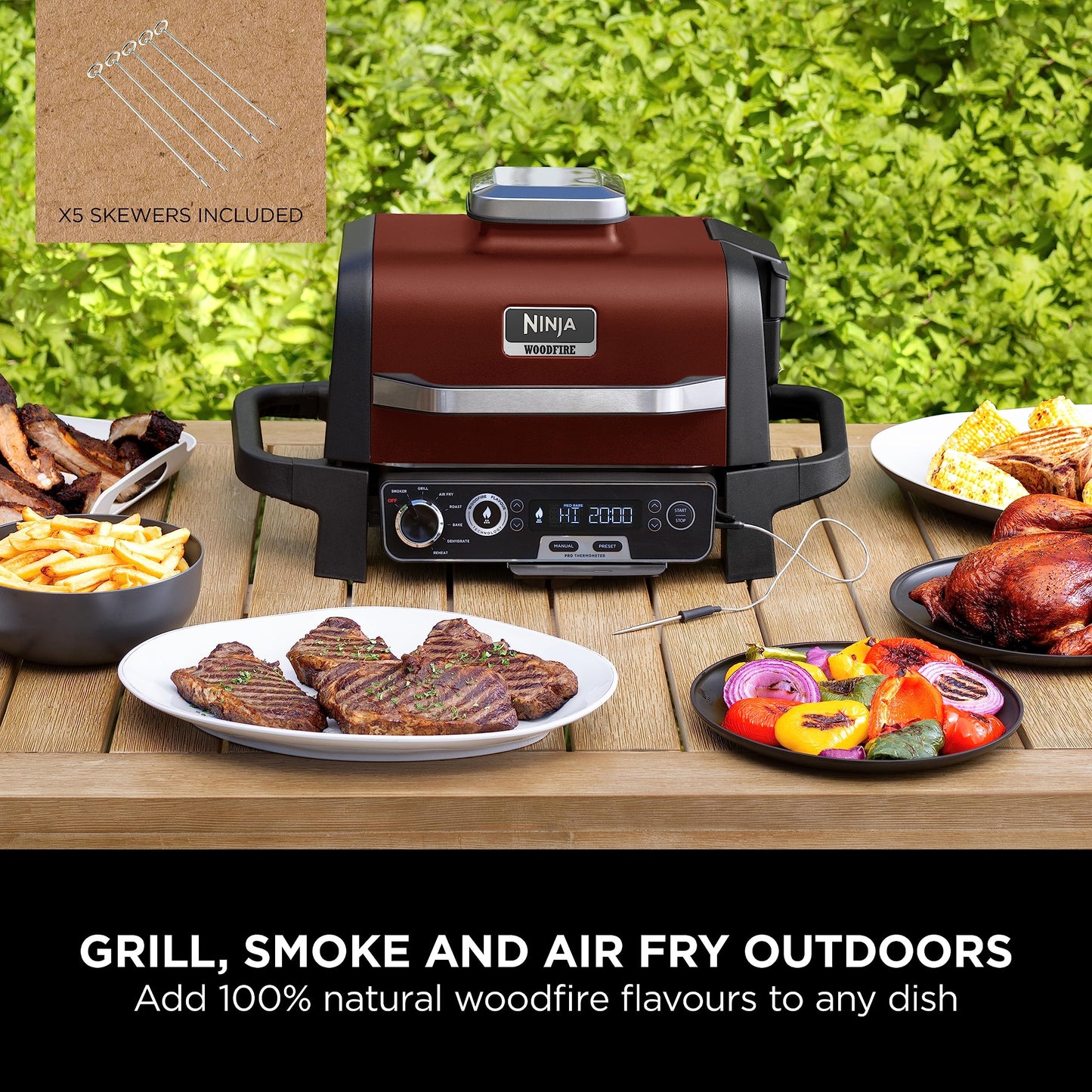 - Ninja Woodfire Electric Outdoor BBQ Grill | Smoker and Air Fryer with Pellets and Digital Probe -