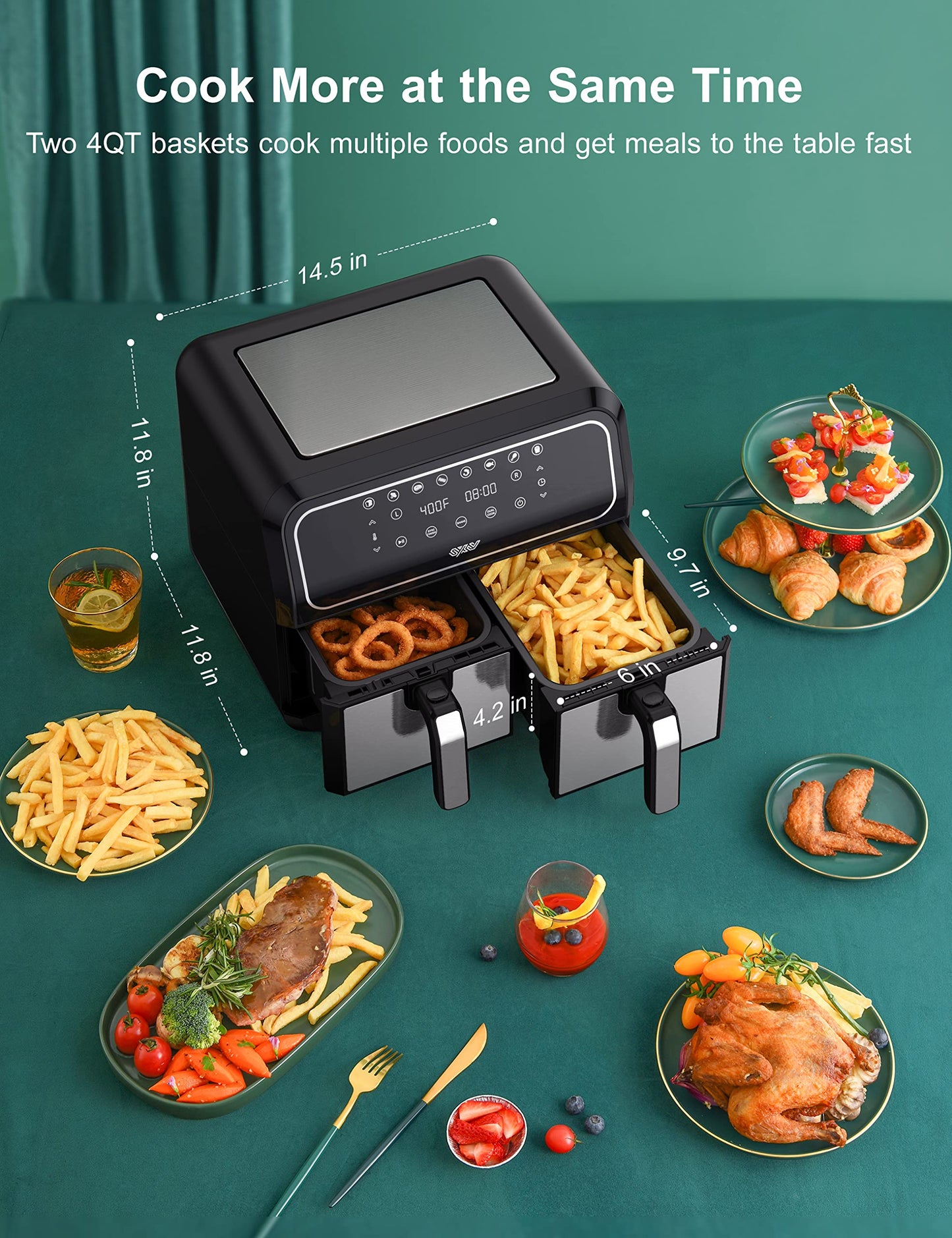 - Innsky Dual Zone Hot Air Fryer Double Chamber 8L | 8 Programmes Hot Air Fryer | Double Air Fryer | 2 Baskets -