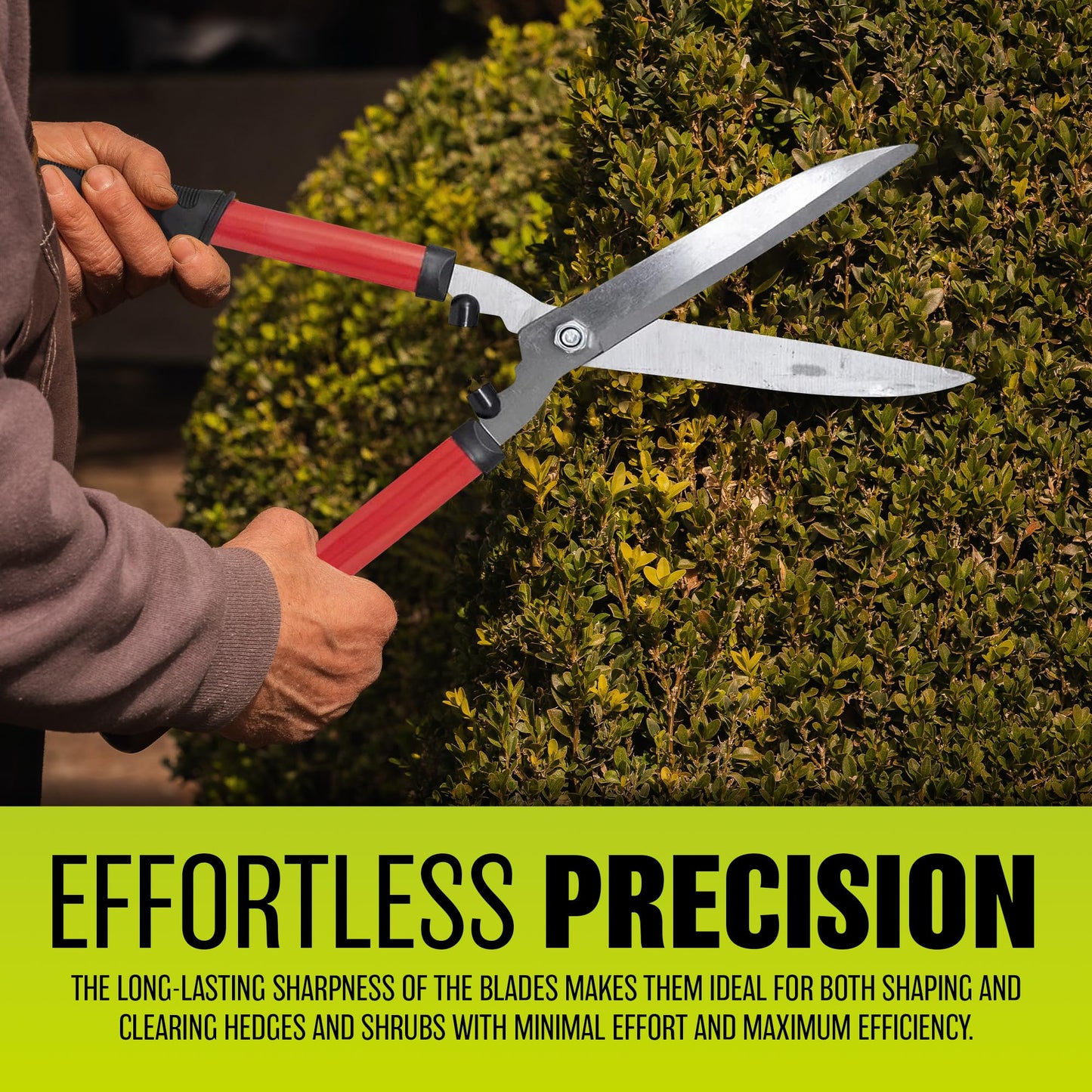 20'' Carbon Steel Hedge Shears - Anti-Slip Handles Grip Garden Grass Shrubs Bushes Trimmer | Lightweight, Razor Sharp Cut, Rust Resistant - Blade Tools for Gardening, Cutting, Trimming, Shearing