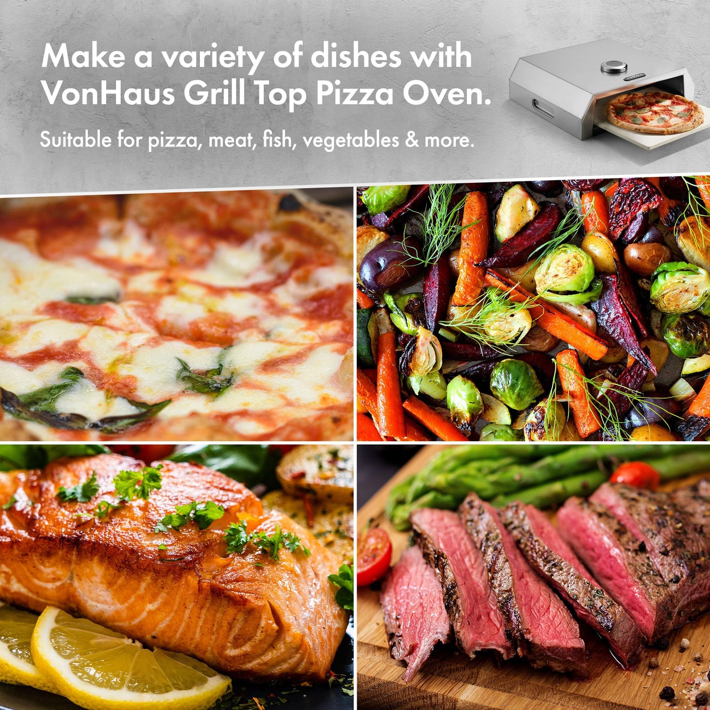 - VonHaus BBQ Pizza Oven Outdoor – Pizza Stone Included, for Charcoal & Gas Barbecue Grills –