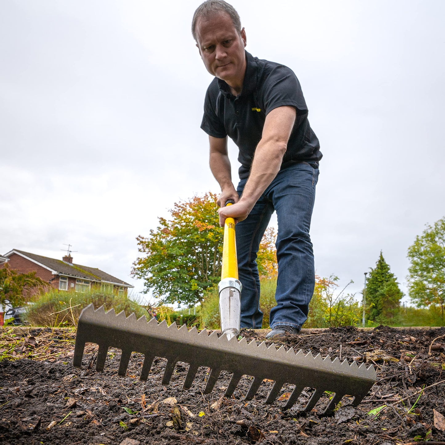 - Roughneck | Sharp-Edge Soil Rake 350x1500mm | Black-Yellow -