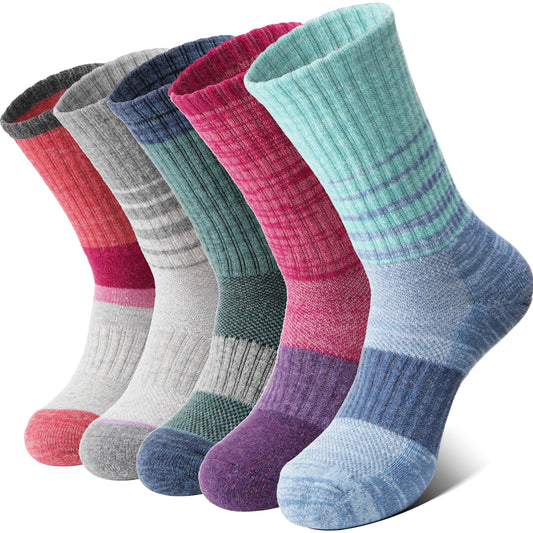 Anlisim Merino Wool Hiking Walking Thermal Socks for Women Winter Warm Boot Work Cushion Crew Socks 5 Pairs Gift Stocking Fillers(Assorted Stripes,M)
